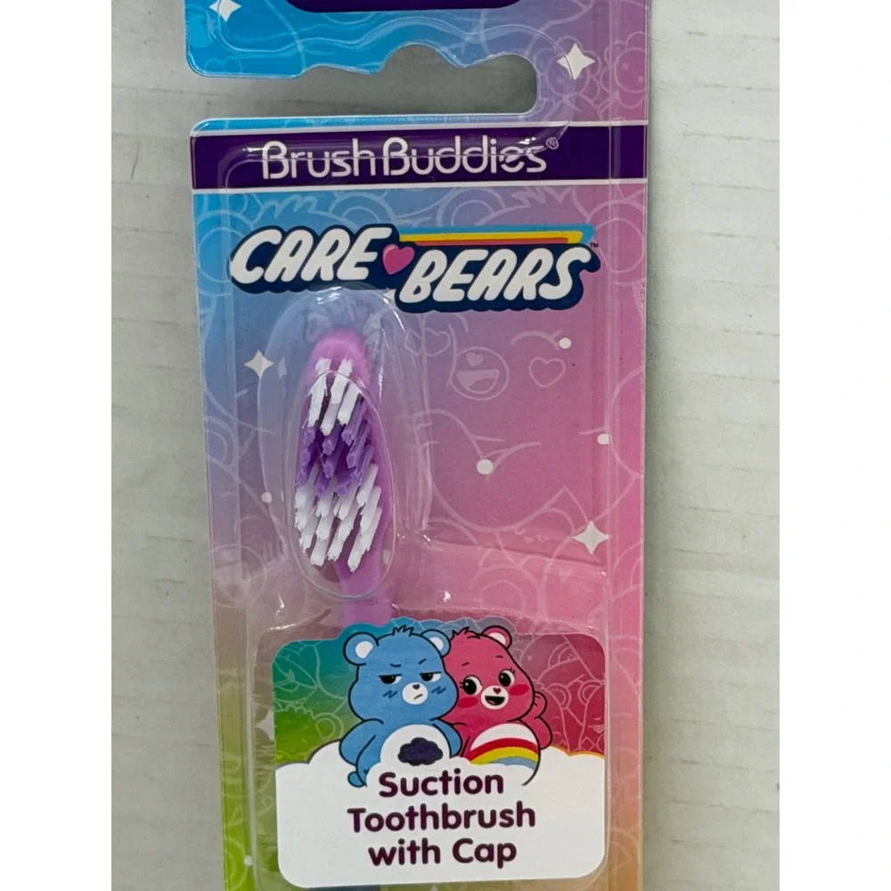 Brush Buddies Care Bears Toothbrush Kids Suction with Cap Soft Bristles Purple